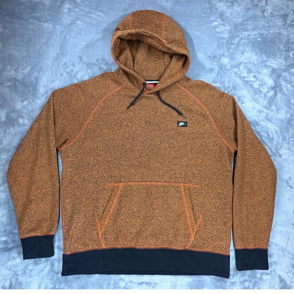 Nike Mens Sportswear Pullover Hoodie Burnt Orange Black Marl Knit Large RN56323